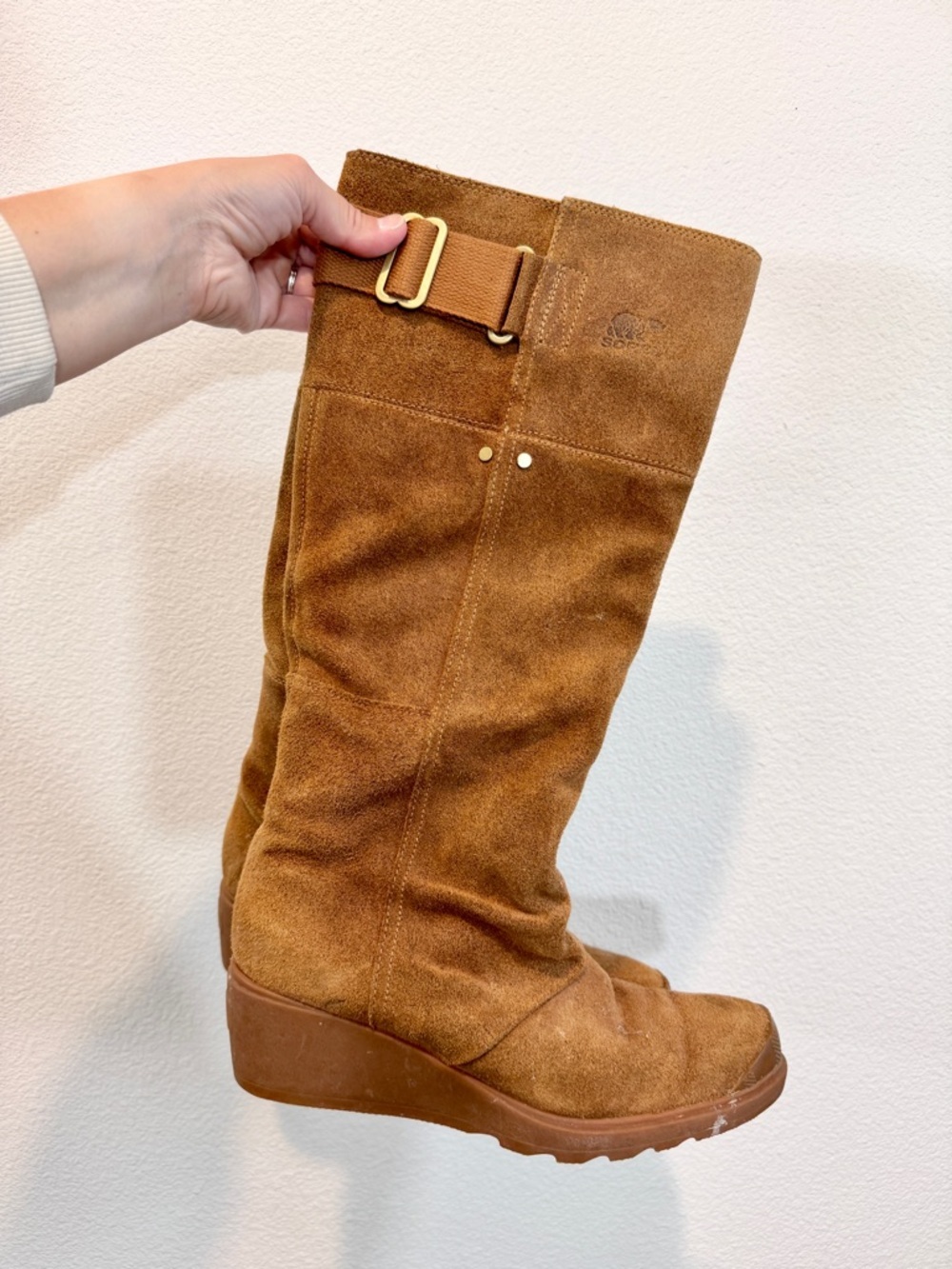Sorel Toronto Wedge Boots Elk Suede Waterproof Tall Boho Western Womens 9.5 C49 - Picture 2 of 11